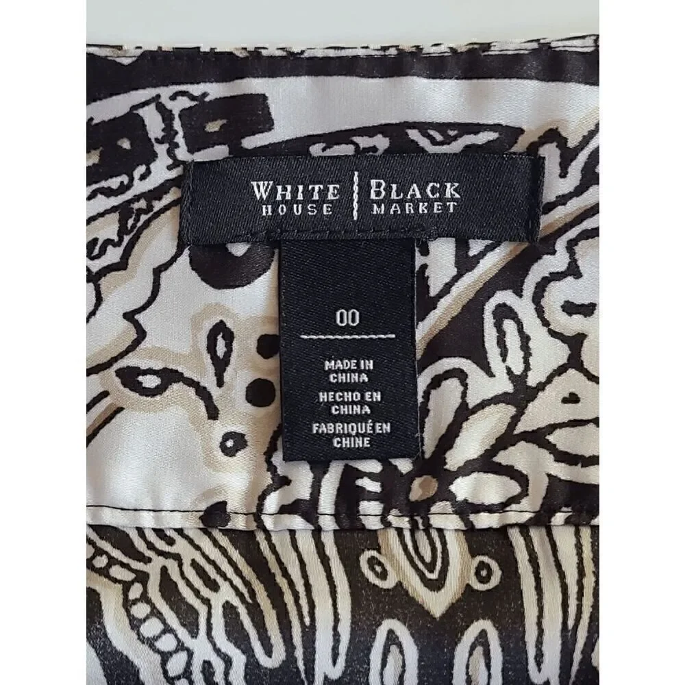 🖤🤍 WHITE HOUSE BLACK MARKET Paisley Black White Pleated Maxi Skirt SIZE S